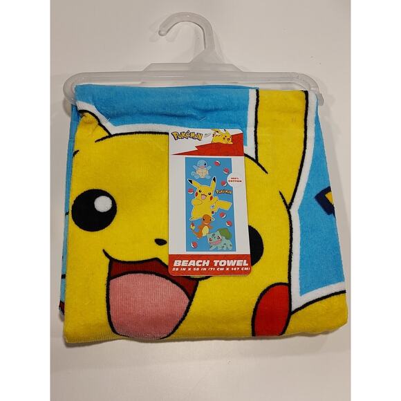 Pokemon Pikachu Boy Girl 28 x 58 Cotton Beach Towel Swimming Pool Bath towel NWT - Picture 1 of 4